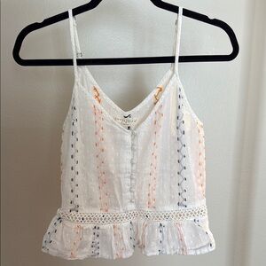 Lovestitch White and Orange Sleeveless Peplum Camisole